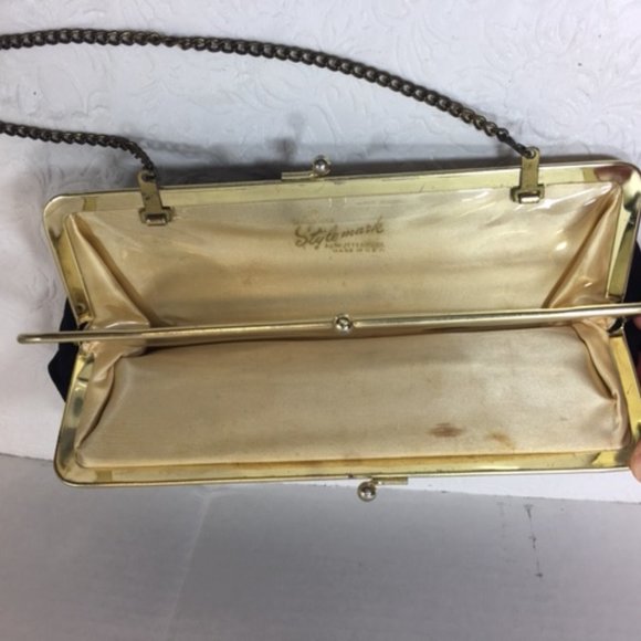 Vintage Stylemark By Mutterperl Black Evening Double Kiss Lock Purse Clutch - Picture 9 of 11